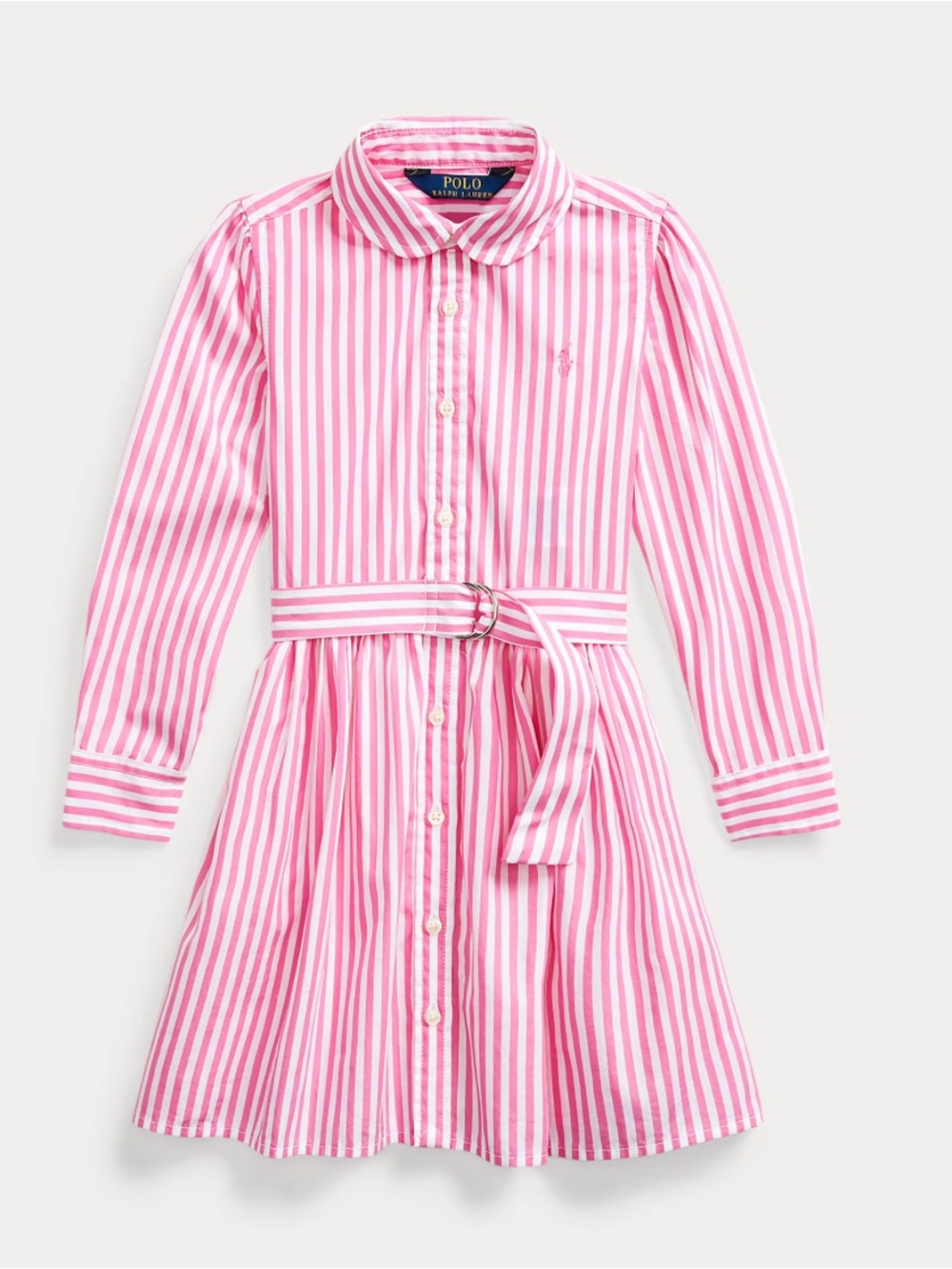 Polo by Ralph Lauren Pink and White Striped Long Sleeve Shirt Dress